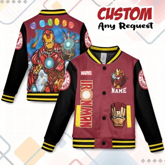 Custom Name Iron Man Superhero Gift For Him Birthday Valentine Baseball Jacket