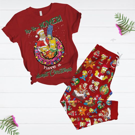 The Simpsons Christmas Pajamas Set, Homer Simpson Xmas T-Shirt And Pants, Funny Bart Simpson Holiday Pajamas, Xmas Pajamas For Family