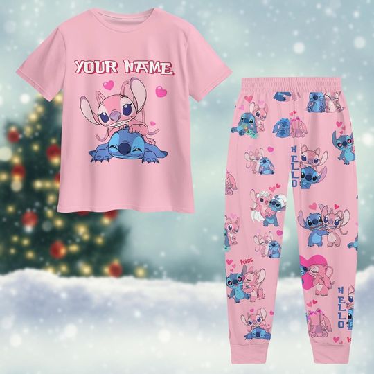 Discover Personalized Stitch Angel Pajamas Set, Lilo Stitch Holiday Pajamas, Disney Stitch Womens Pajamas, Angel T-Shirt And Pants, Pjs Family