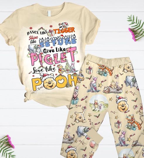 Discover Vintage Winnie The Pooh Christmas Pajamas Set, Pooh And Friends T-Shirt And Pants, Disney Xmas Pajamas For Women Men Kids, Xmas Gifts