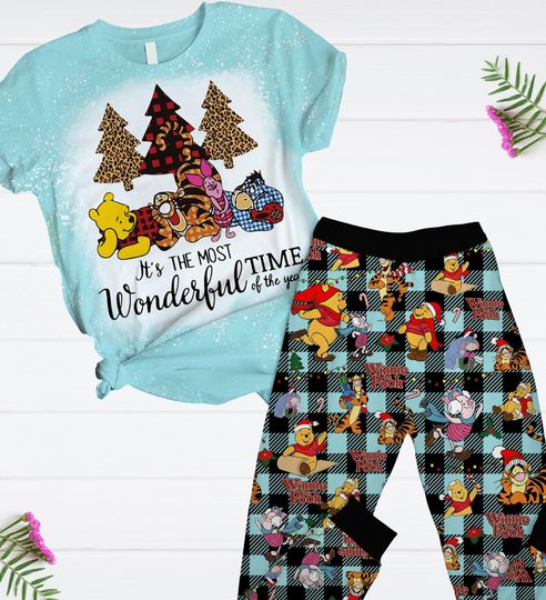 Discover Winnie The Pooh Christmas Pajamas Set, Pooh And Friends Xmas Pajamas, Disney T-Shirt And Pants, The Most Wonderful Time Of The Year Shirt