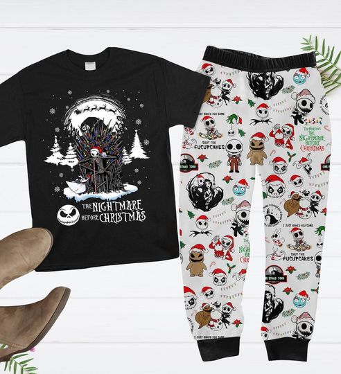 Nightmare Before Christmas Pajamas Set, Jack Skellington Santa T-Shirt And Pants, Oogie Boogie Pj, Disneyland Christmas, Pajamas For Party