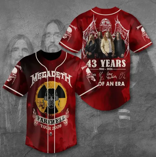 Discover Megadeth Farewell Tour 2026 43 Years Baseball Jersey