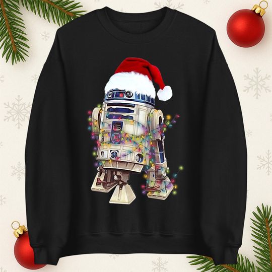R2D2 Santa Hat Christmas Jumper, Funny Xmas Unisex Hoodie for Adults & Kids