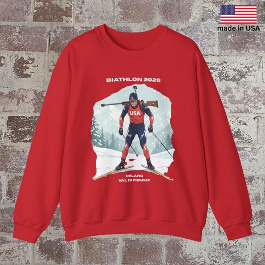 Discover 2026 Olympic Biathlon Athlete Illustration Crewneck Sweatshirt Ski Rifle Winter Sports