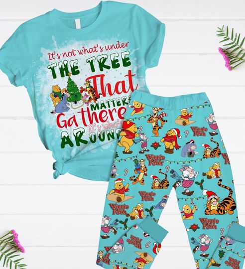 Discover Winnie The Pooh Christmas Pajamas Set, Pooh Friends Matching Pajamas Set, Pooh Movie Holiday Pajamas, Disney Cartoon T-Shirt And Pants