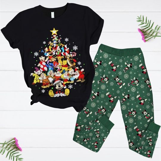 Discover Mickey And Friends Christmas Pajamas Set, Disney Christmas Tree T-Shirt And Pants, Mickey Santa Holiday Pajamas, Xmas Pajamas For Party