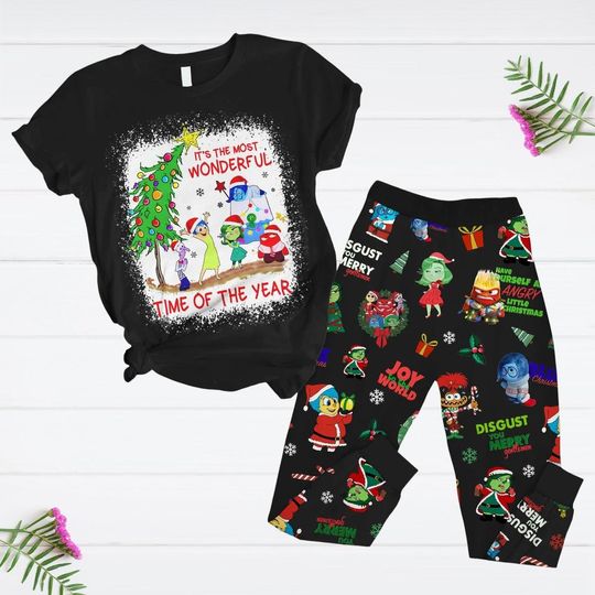 Discover Inside Out Christmas Pajamas Set, Disney Holiday Pyjamas, Mental Health Tee, Core Memory Day T-Shirt And Pants, Anxiety Angel Joy Lover