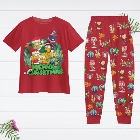The Simpsons Christmas Pajamas Set, Homer Pajamas Family, Cartoon Movie Pajama Christmas, Cute Bart T-Shirt And Pants, Xmas Gift For Fan
