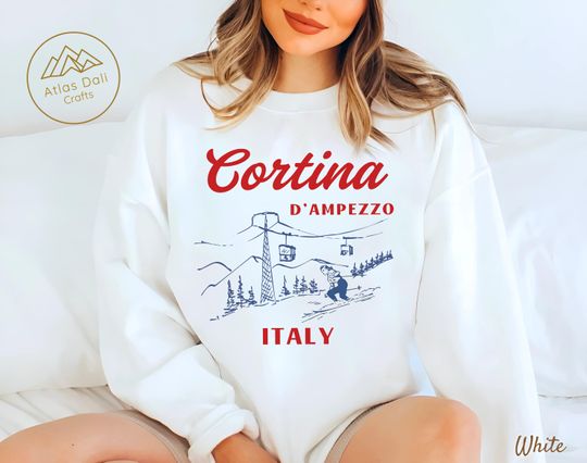 Discover Cortina d'Ampezzo Ski Sweatshirt, Vintage Italian Alps Travel Top, Dolomites Winter Sports Sweater, Aprés Ski Pullover