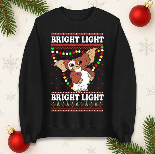 Gizmo Gremlins Bright Light Christmas Jumper, Xmas Festive Sweatshirt, Gizmo Light-up Christmas Hoodie, Xmas Gift Top