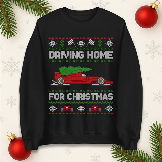 Discover Christmas Tree Driving Home For Christmas Christmas Car Race Jumper, Xmas Festive Hoodie, Xmas Gift Top