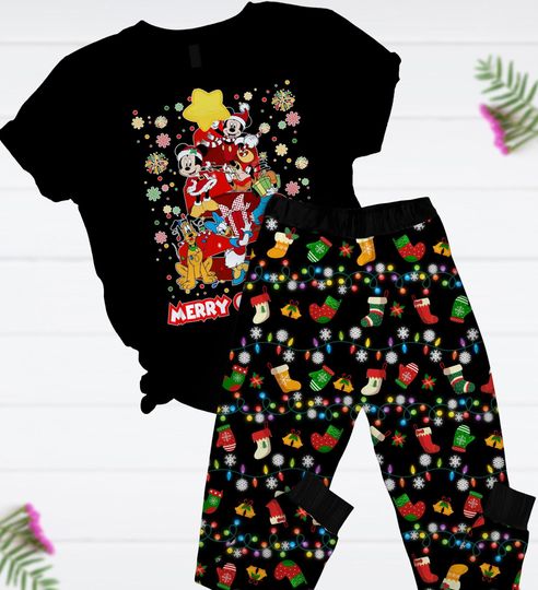 Discover Christmas Disney Movie Characters Pajamas Set, Mickey And Friends T-Shirt And Pants, Holiday Shirt, Nightmare Shirt, Xmas Party Gift