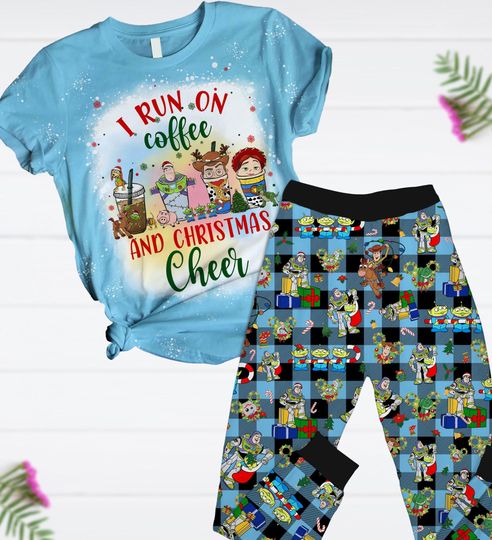 Discover Toy Story Christmas Pajamas Set, Disney Movie Pajamas, Woody Coffee Latte T-Shirt And Pants, I Run On Coffee And Christmas Cheer Shirt