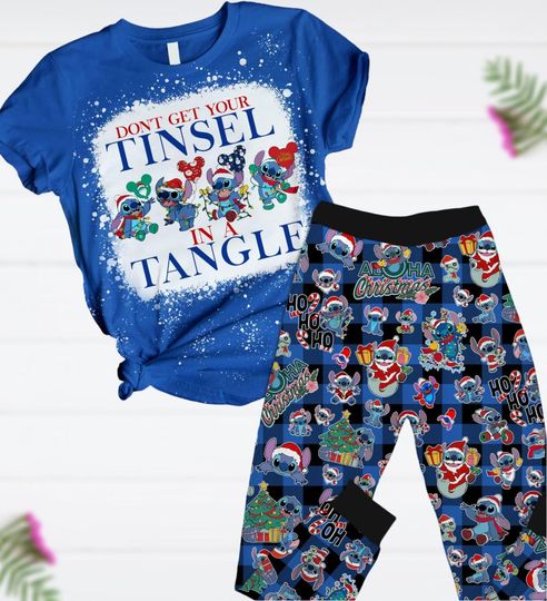Discover Christmas Stitch Pajamas Set, Lilo Stitch T-Shirt And Pants, Don't Get Your Tinsel In A Tangel Shirt, Disney Movie Cartoon Xmas Shirt
