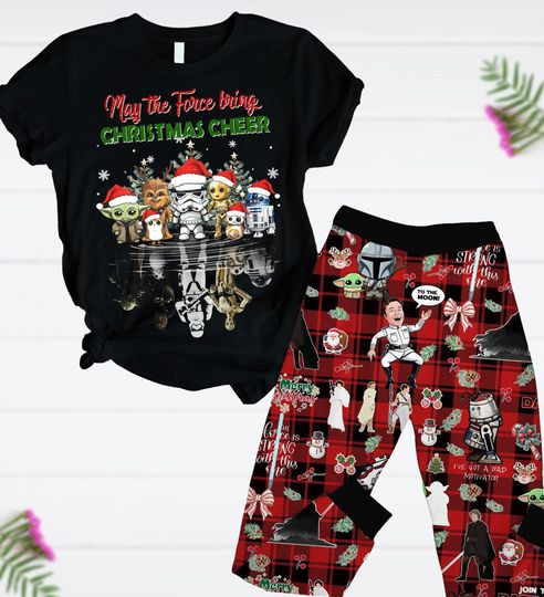 Discover Star Wars Christmas Pajamas Set, May The Force Bring Christmas Cheer Shirt, Disney Pajamas Pants, Star Wars Characters Xmas Pajamas