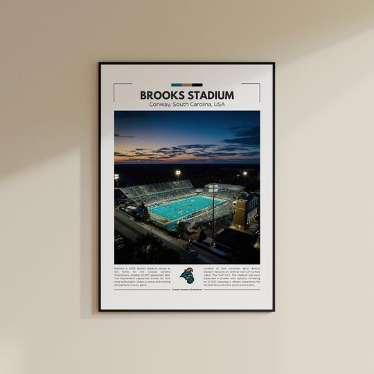 Discover Brooks Stadium Print | Coastal Carolina Chanticleers Poster | Vintage football Print | Collage Football | Printable Wall Art | Travel Print