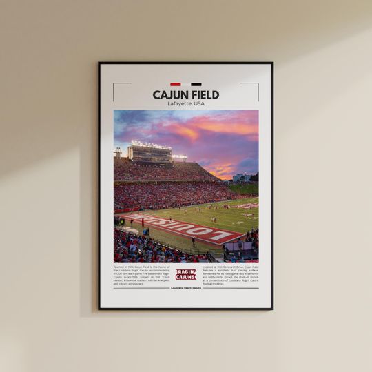 Discover Cajun Field Print | Louisiana Ragin' Cajuns Poster | Vintage football Print | Collage Football | Printable Wall Art | Travel Print