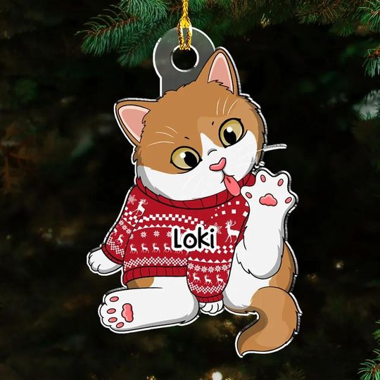 Custom Cat Acrylic Ornament, Funny Cat Xmas Flat 2D Ornament, Christmas Tree Decor, Xmas Gift for Cat Lover, Pet Lover, Cat Mom, Cat Dad