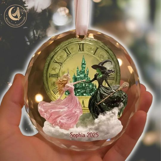 Personalized Wicked Glass Ornament 2025, Elphaba and Glinda Christmas Ornament, Wicked the Musical Gift, Emerald City Fantasy Ornament