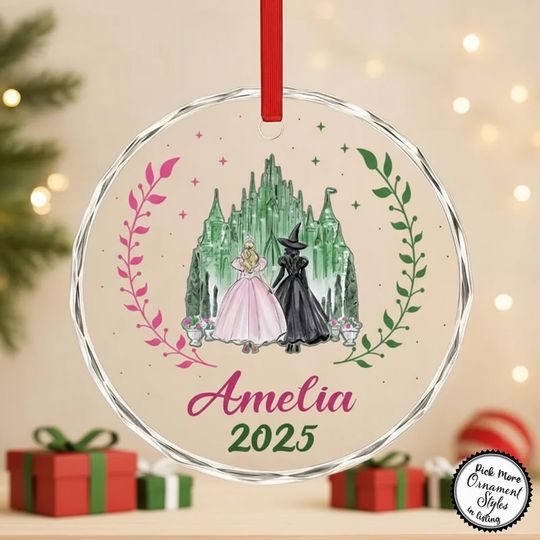Wicked Musical Glass Ornament, Changed For Good Gift, Elphaba Glinda Ornament, Emerald City Christmas Gift, Personalized Besties Xmas Gift