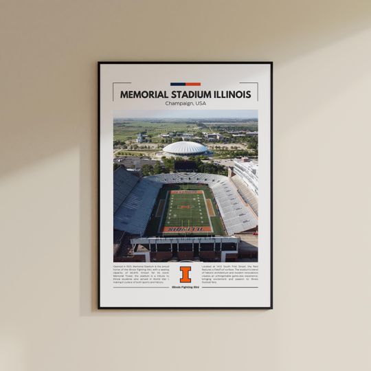 Discover Memorial Stadium Illinois Print | Illinois Fighting Illini Poster | Vintage football Print | Collage Football | Printable Wall Art | Travel Print