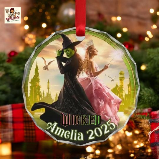 Wicked the Musical Glass Ornament, Personalized Broadway Ornament, Glinda & Elphaba Keepsake