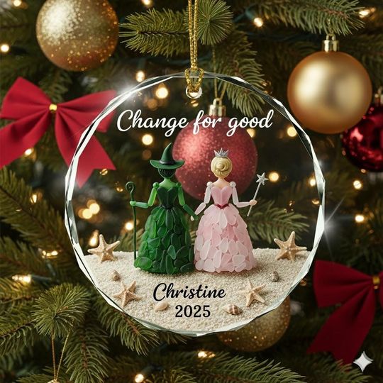 Wicked Musical Glass Ornament, Changed For Good Gift, Elphaba Glinda Ornament, Emerald City Christmas Gift, Personalized Besties Xmas Gift