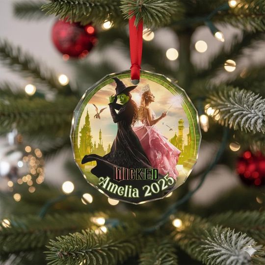 Custom Wicked Glass Ornament, Wizard of Oz Keepsake, Personalized Friendship Gift, Hanging Decor, Broadway Ornament