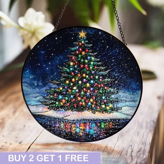 Discover Colorful Christmas Tree Stained Glass Suncatcher – Festive Holiday Window Decor