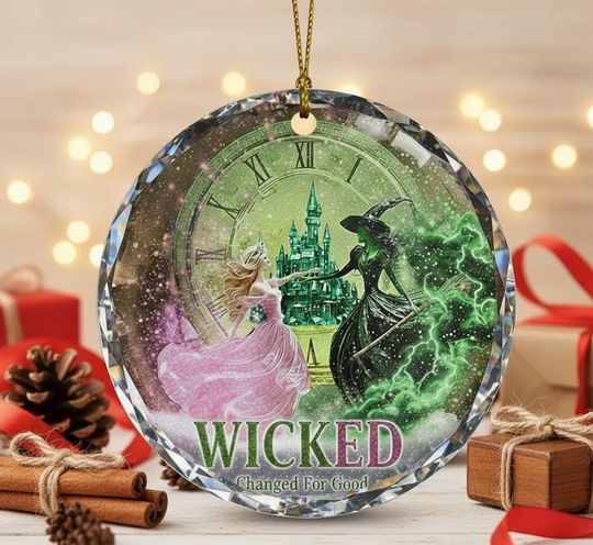Wicked Glass Ornament, Wicked Changed For Good Ornament, Wicked Musical Ornament, Glinda and Elphaba Christmas Ornament, Broadway Fan Gift