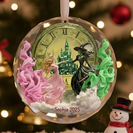 Personalized Glinda and Elphaba Christmas Glass Ornament, Wicked Ornament, Wicked the Musical Ornament, Broadway Ornament, Emerald City