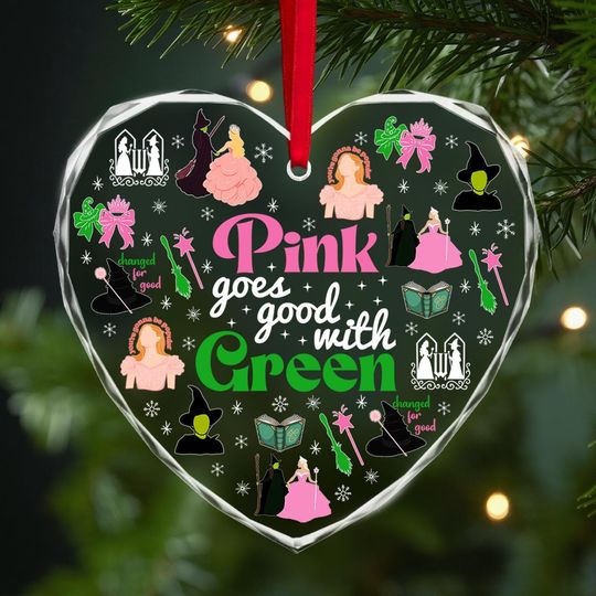 Wicked Glass Ornament  Heart, Christmas Wicked Glass Ornament, Pink Christmas Ornament, Broadway Witch Christmas Tree Decor, Holiday Gi