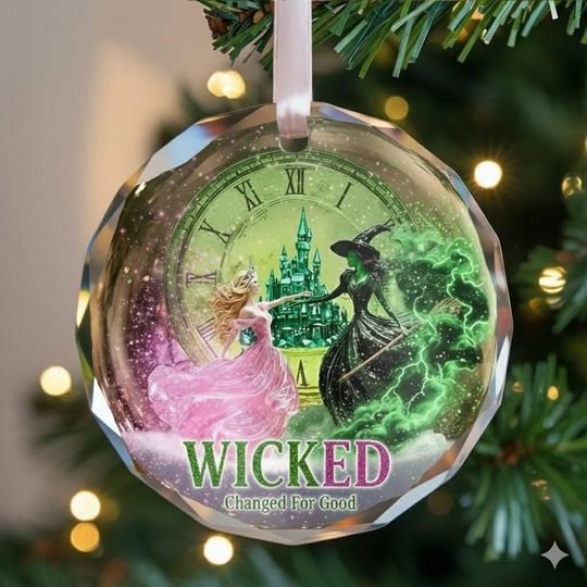 Wicked Change For Good Glass Ornament 2025, Elphaba and Glinda Christmas Ornament, Wicked The Musical Gift, Emerald City Fantasy Ornament