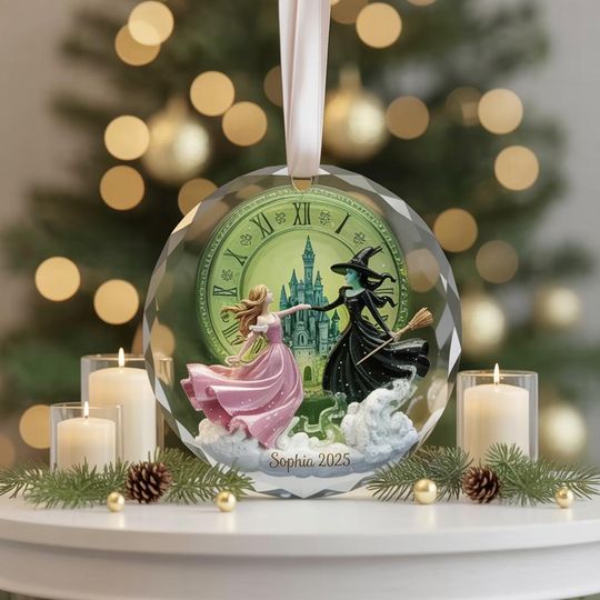 Wicked Christmas Glass Ornament, Custom Name Elphaba Glinda Changed For Good Friendship Gift