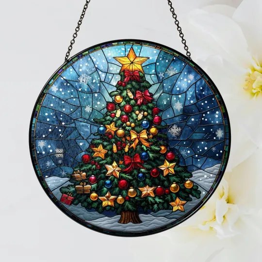 Discover Christmas Tree Stained Glass Suncatcher, Holiday Window Ornament