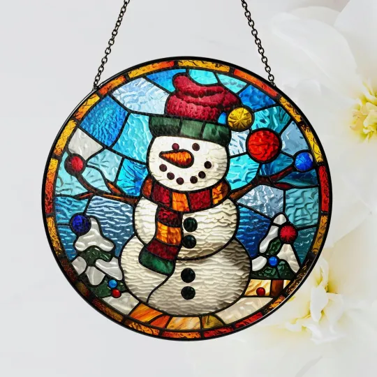 Discover Snowman Stained Glass Suncatcher Holiday Window Ornament Christmas Home Decor