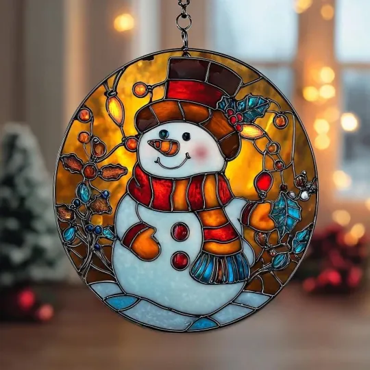 Discover Snowman Acrylic Suncatcher Faux Stained Glass Christmas Window Decor
