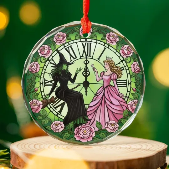 Wicked Musical Glass Ornament Elphaba & Glinda Witches of Oz