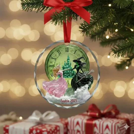 2025  Personalized Wicked Glass Ornament 2025, Elphaba and Glinda