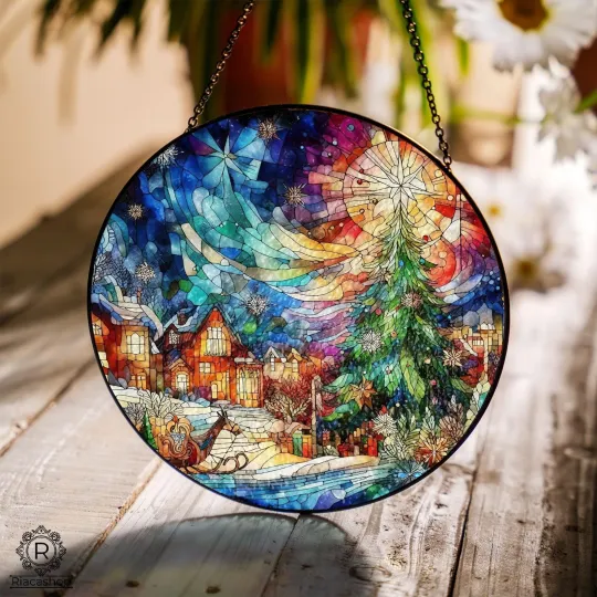 Discover Christmas Night Stained Glass Suncatcher for Window Decor