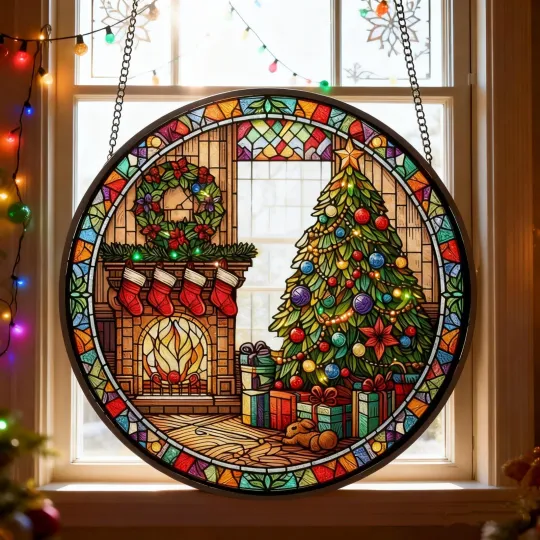 Discover Christmas Tree Acrylic Suncatcher in Stained Glass Style for Holiday Window Decor