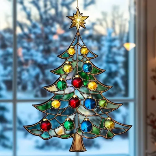 Discover Christmas Tree Stained Glass Acrylic Suncatcher Ornament