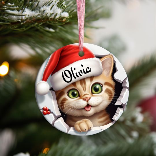 Discover Personalized Cat Christmas Ornament, Pet Memorial, Santa Cat