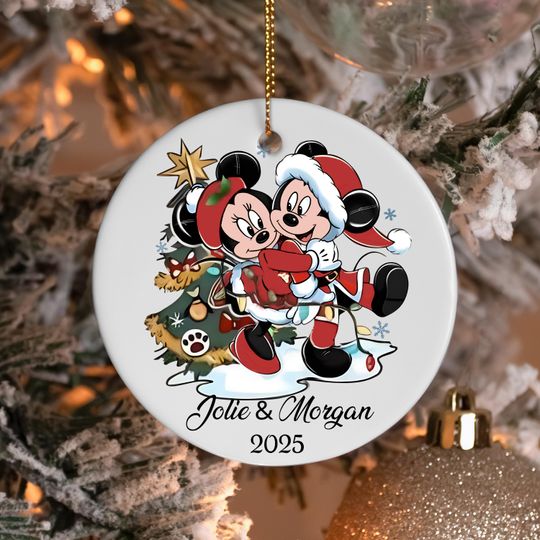 Discover Personalized Mickey and Minnie Christmas Couple Ornament, Disney Ornament Gift, Disney Christmas Decoration, Custom Family Ornament-Angelina