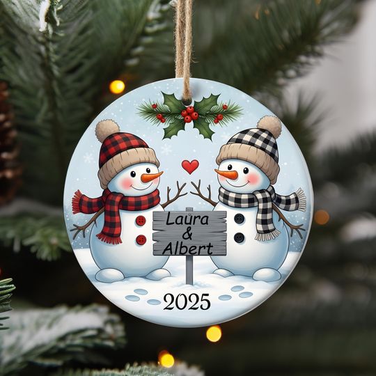 Custom Christmas Snowman Family Couple Ornament, Winter Snowman Decor, Snowman Xmas Ornament