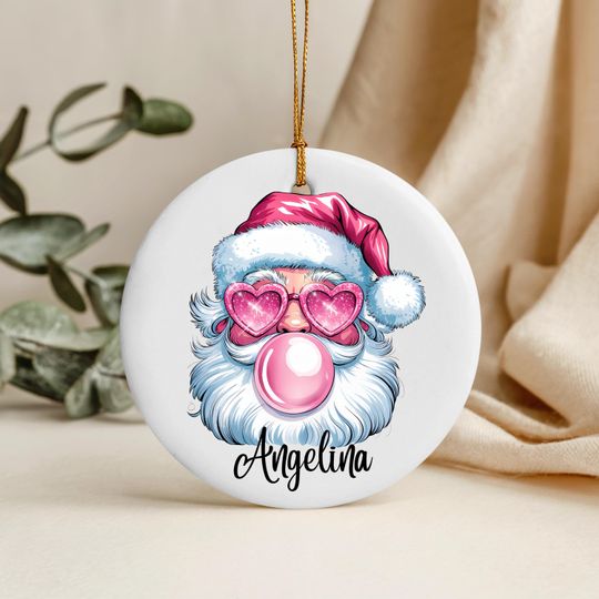 Discover Pink Santa Hat Christmas Ornament, Vintage Pink santa Decor, Cute Pink Santa Ornament, Christmas Family Holiday 2025 Ornament -Angelina