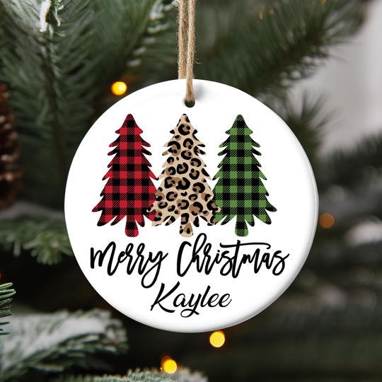 Discover Merry Christmas Leopard-Buffalo-Plaid Print Ornament, Custom Xmas Trees Decor, Christmas Family Holiday Ornament, Merry Xmas Party -Ananda