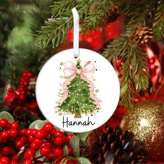 Discover Christmas Tree Bow Ornament, Custom Christmas Family Ornament, Christmas Tree 2025 Decor, Christmas Coquette Decor, Xmas lights Tree-Buffalo