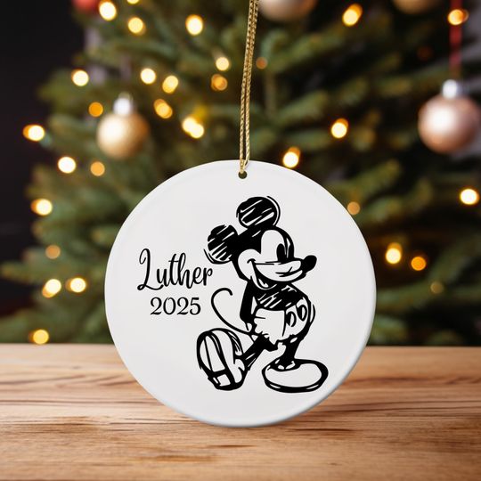 Discover Personalized Mickey Mouse Christmas Ornament, Mickey Sketch Ornament, Disney Xmas Decoration Gift, Custom Mickey Silhouette decor- Angelina